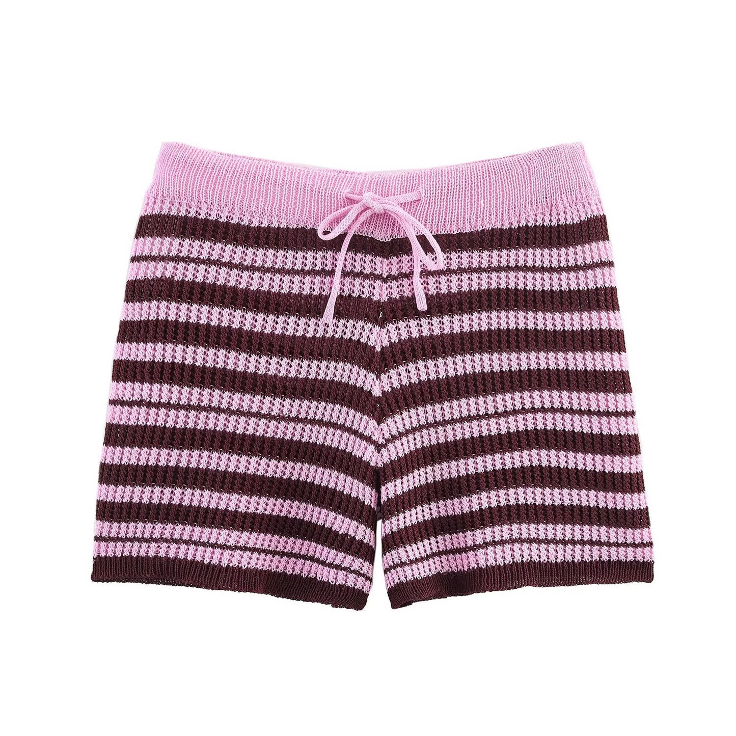 Knit polo collar top + shorts set