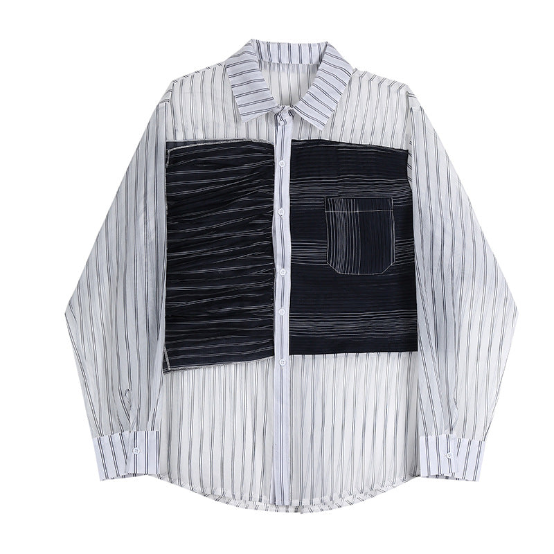 Patchwork asymmetry stripes shirt