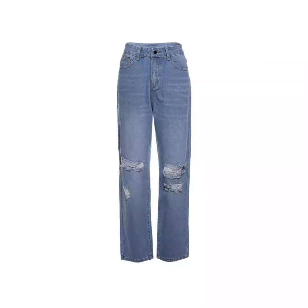 High waisted ripped jeans for women