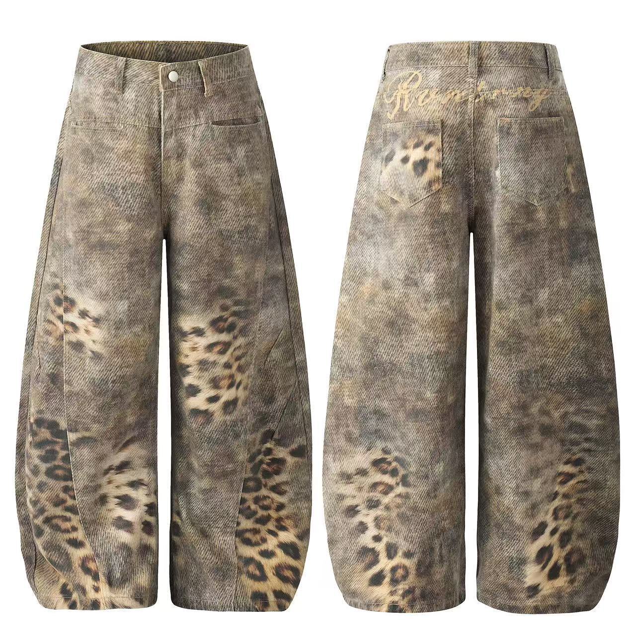 Washed leopard-print jeans