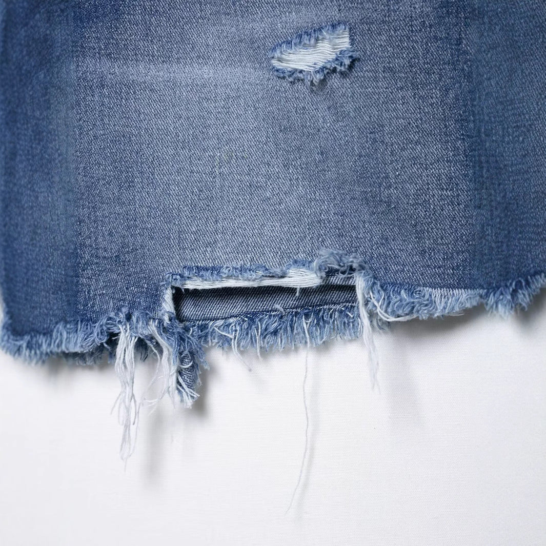 Vintage ripped denim mini skirt