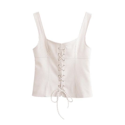 Remperament low neck sleeveless strap striped vest top