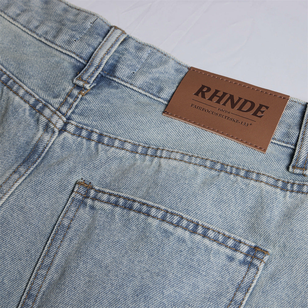 Washed denim long shorts