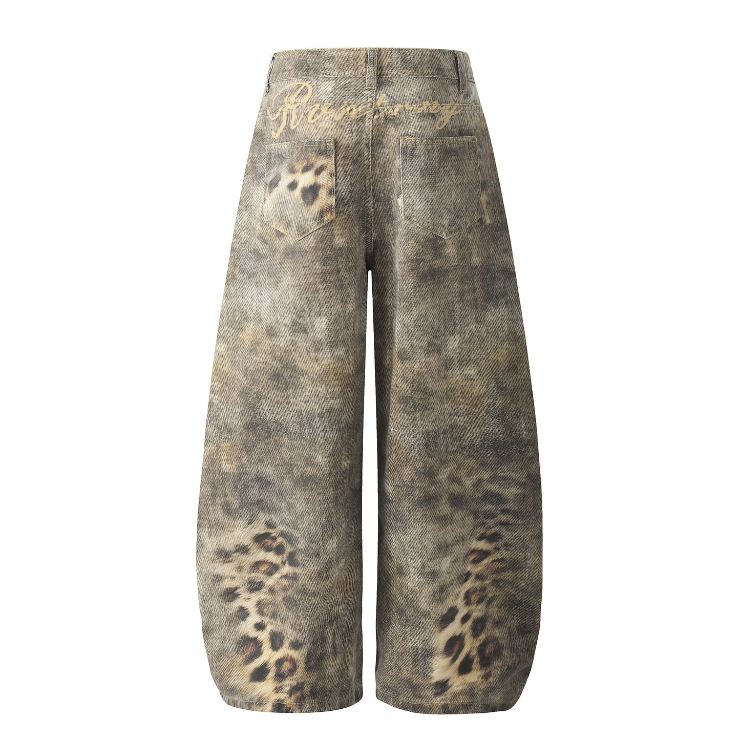 Washed leopard-print jeans
