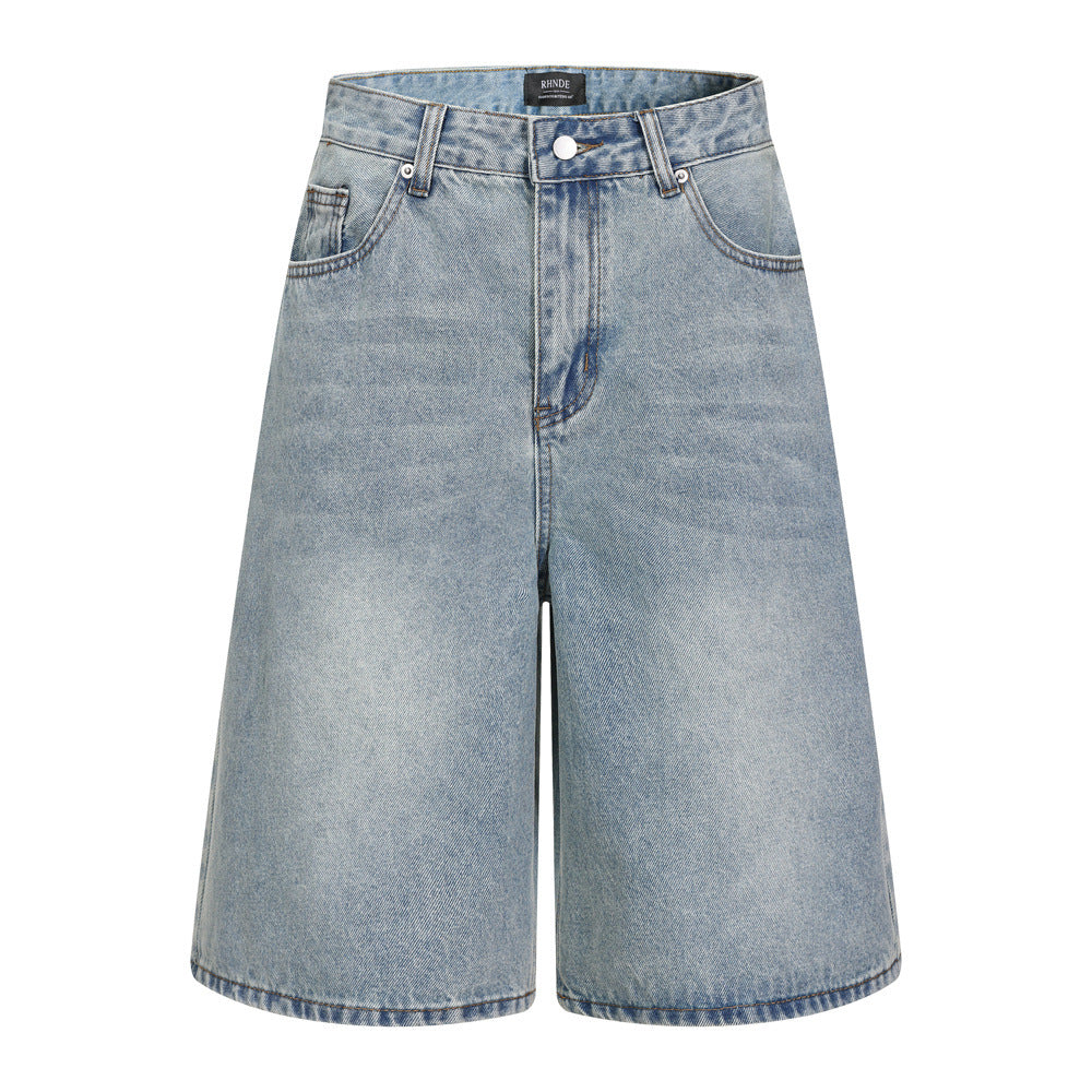Washed denim long shorts