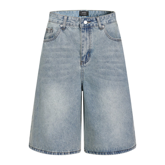 Washed denim long shorts