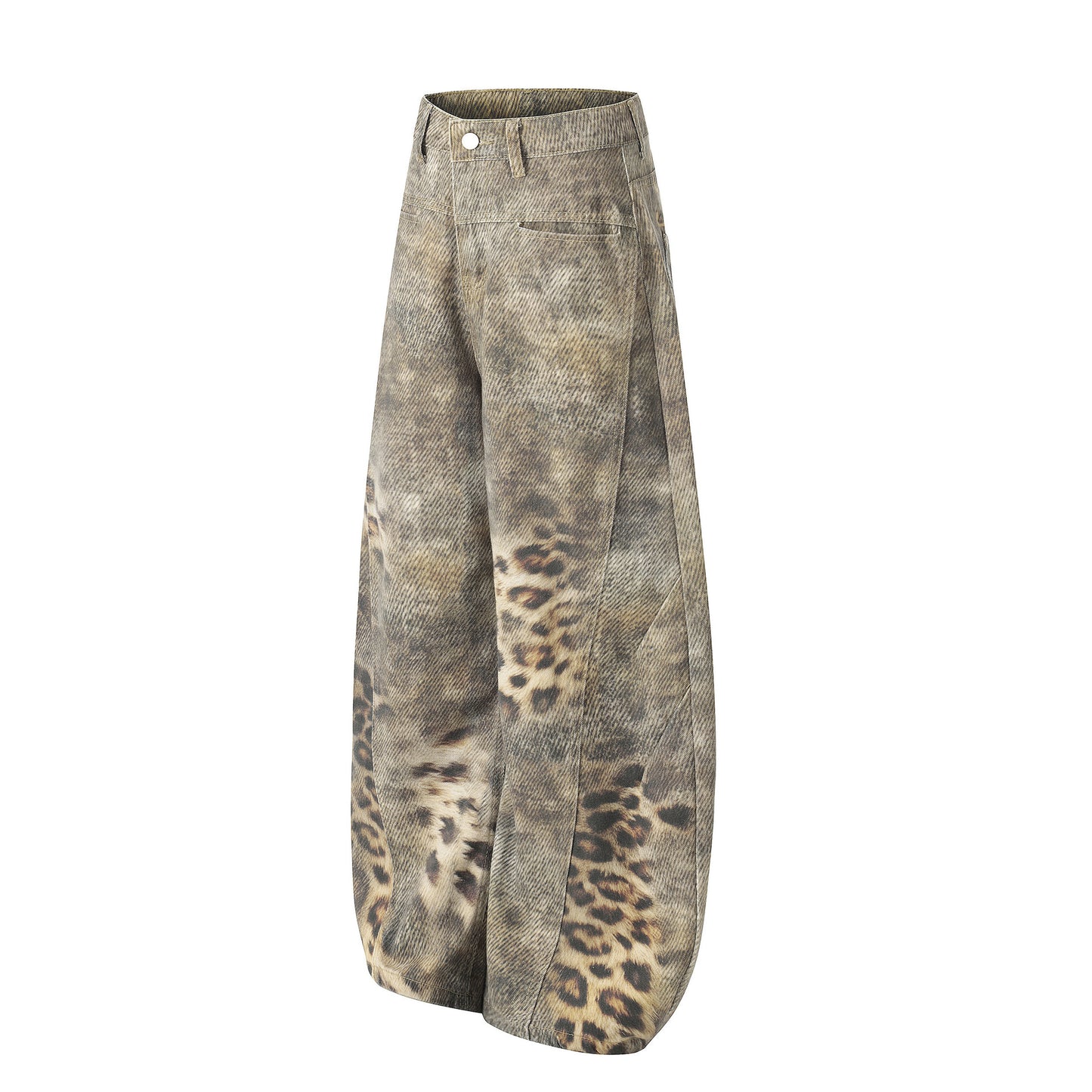 Washed leopard-print jeans