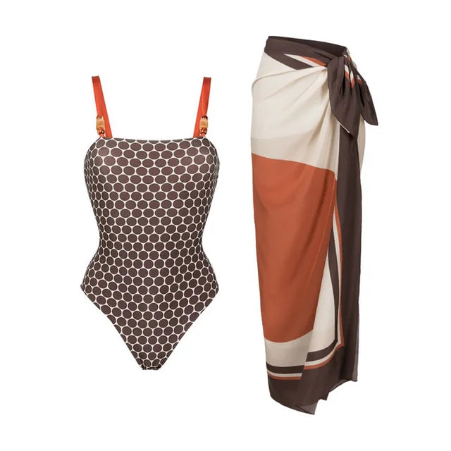 Reversible beaded bathing suit + skirt