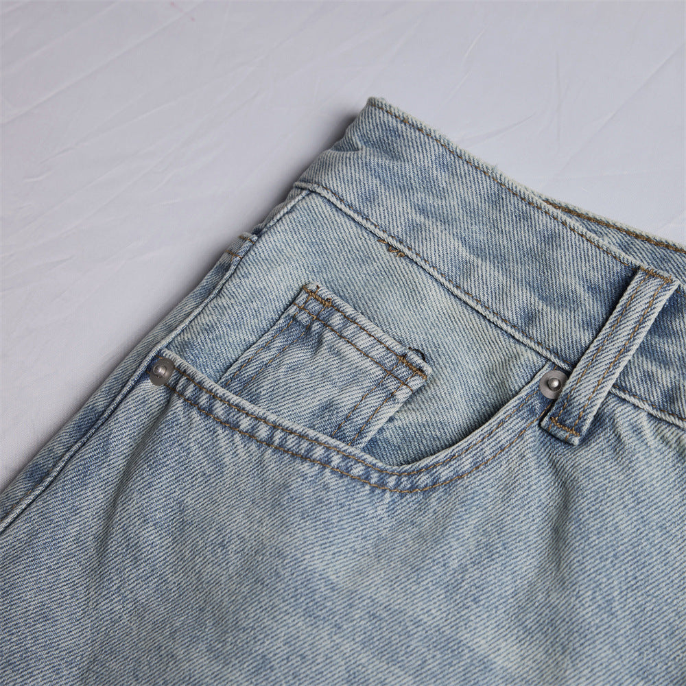 Washed denim long shorts