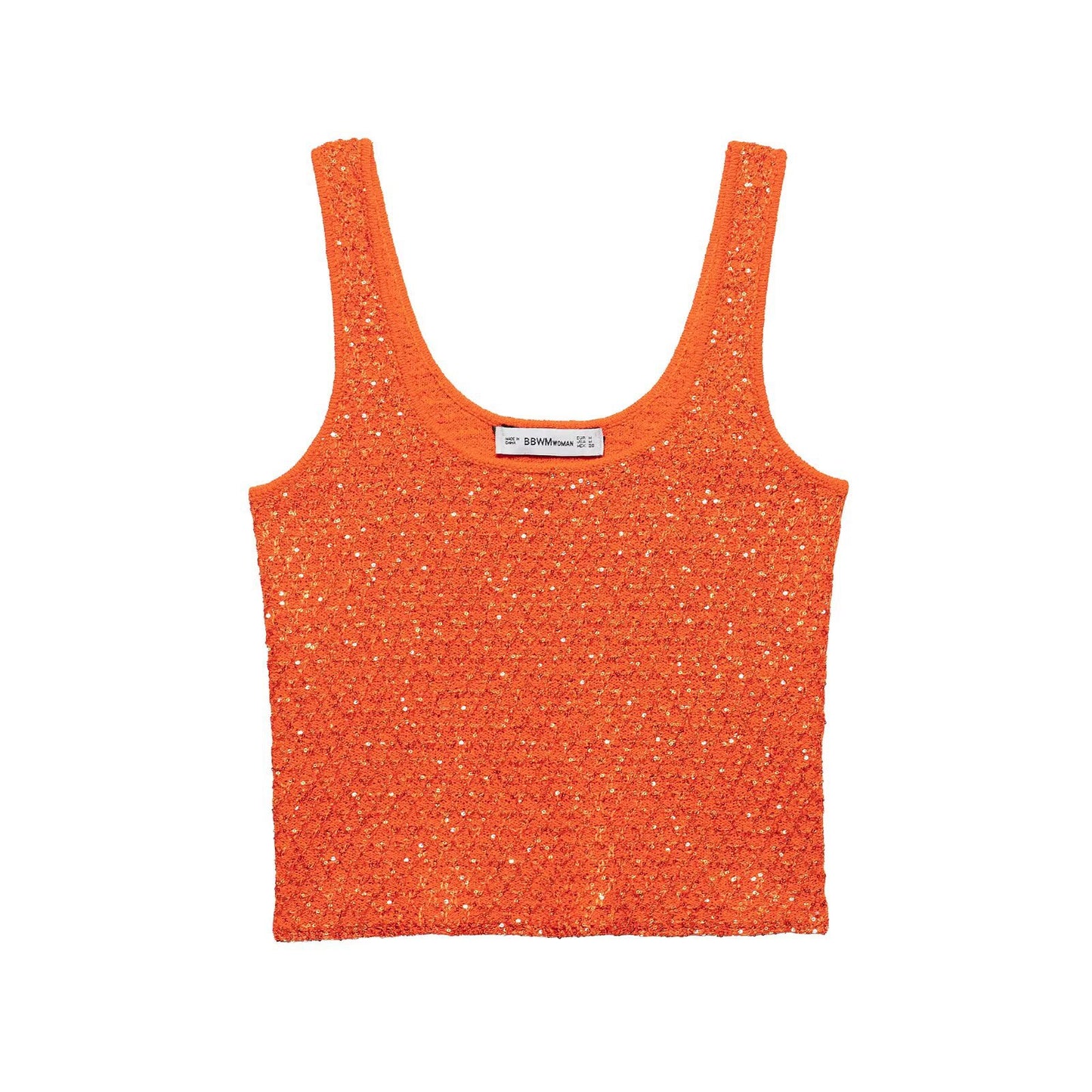 U-neck sleeveless orange sequin vest with camisole top
