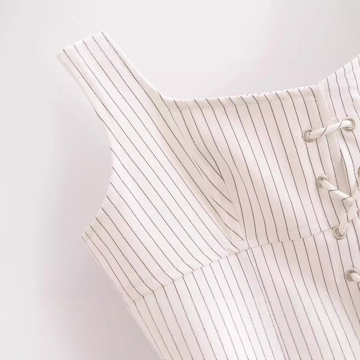Remperament low neck sleeveless strap striped vest top