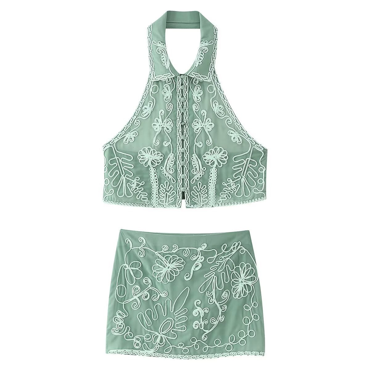 Embroidered top + skirt set