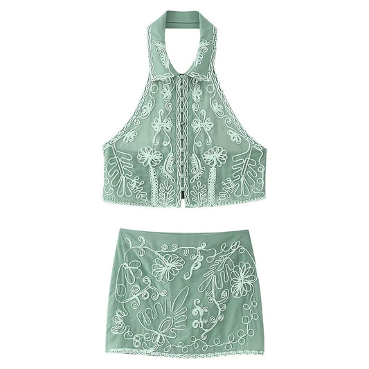 Embroidered top + skirt set
