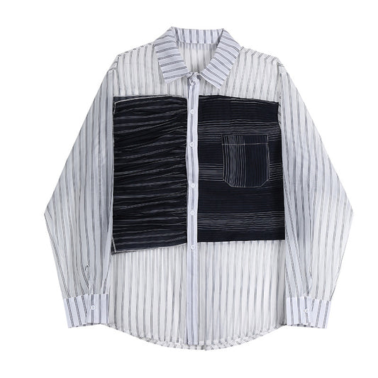 Patchwork asymmetry stripes shirt