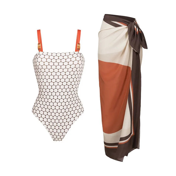 Reversible beaded bathing suit + skirt