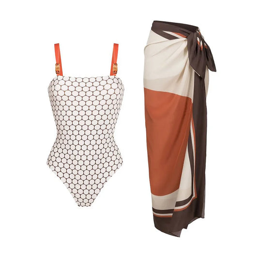 Reversible beaded bathing suit + skirt
