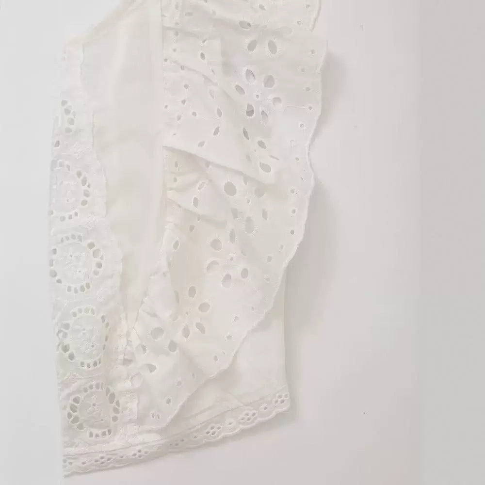 Stylish V-neck cross tie embroidered solid color shirt