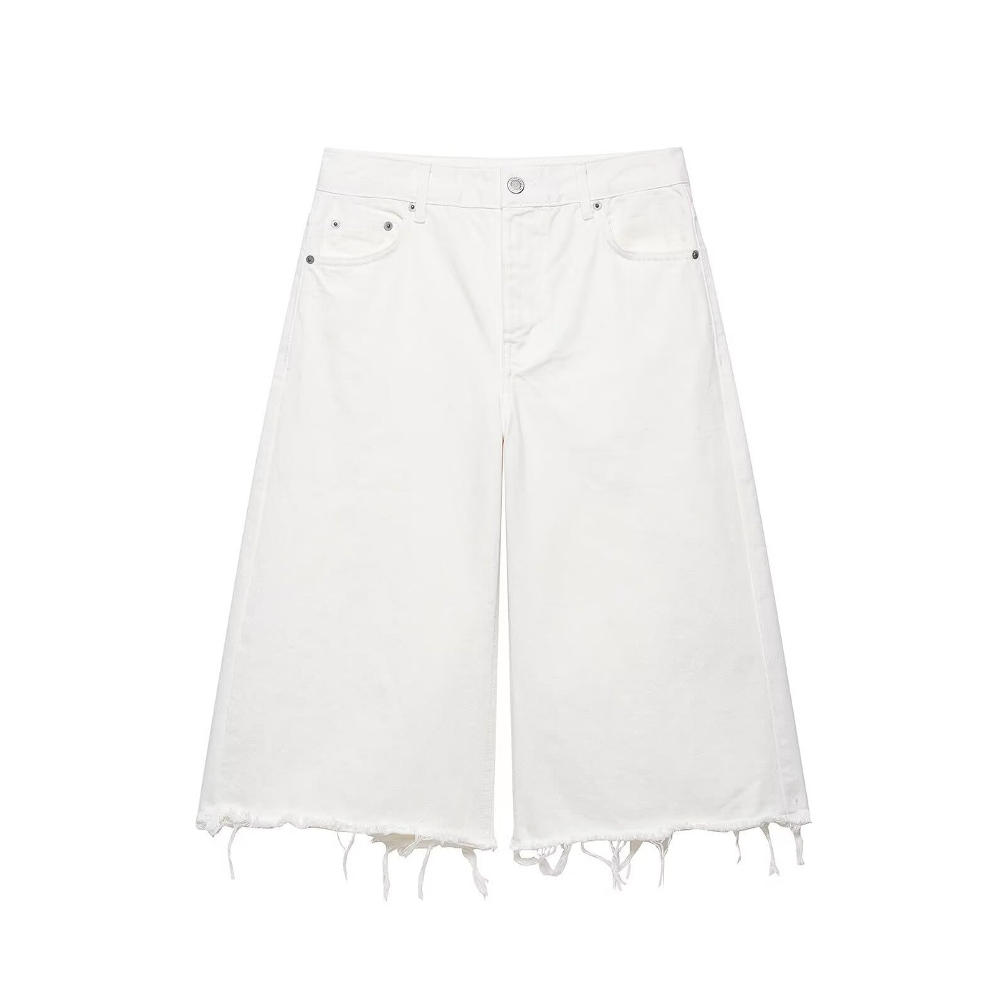 Raw hem denim long shorts