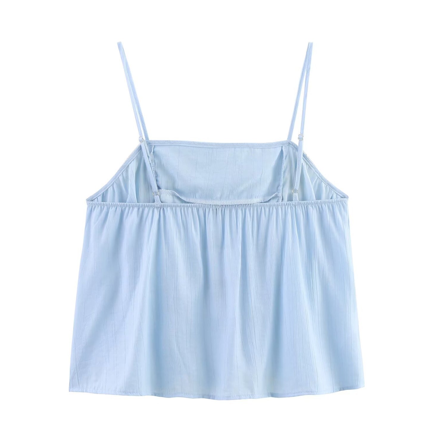 Low neck embroidered blue lace edge camisole top