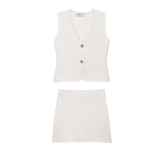 Knitted texture tank top + mini skirt