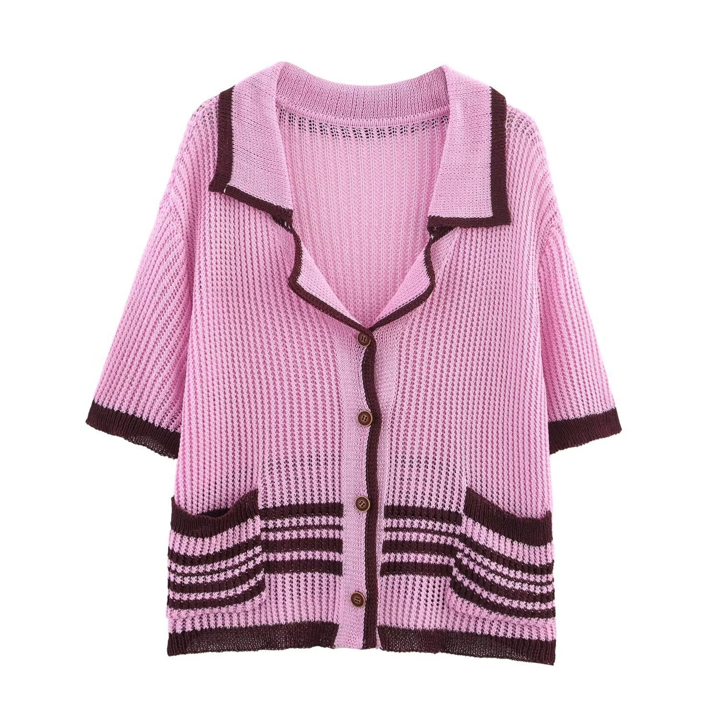 Knit polo collar top + shorts set