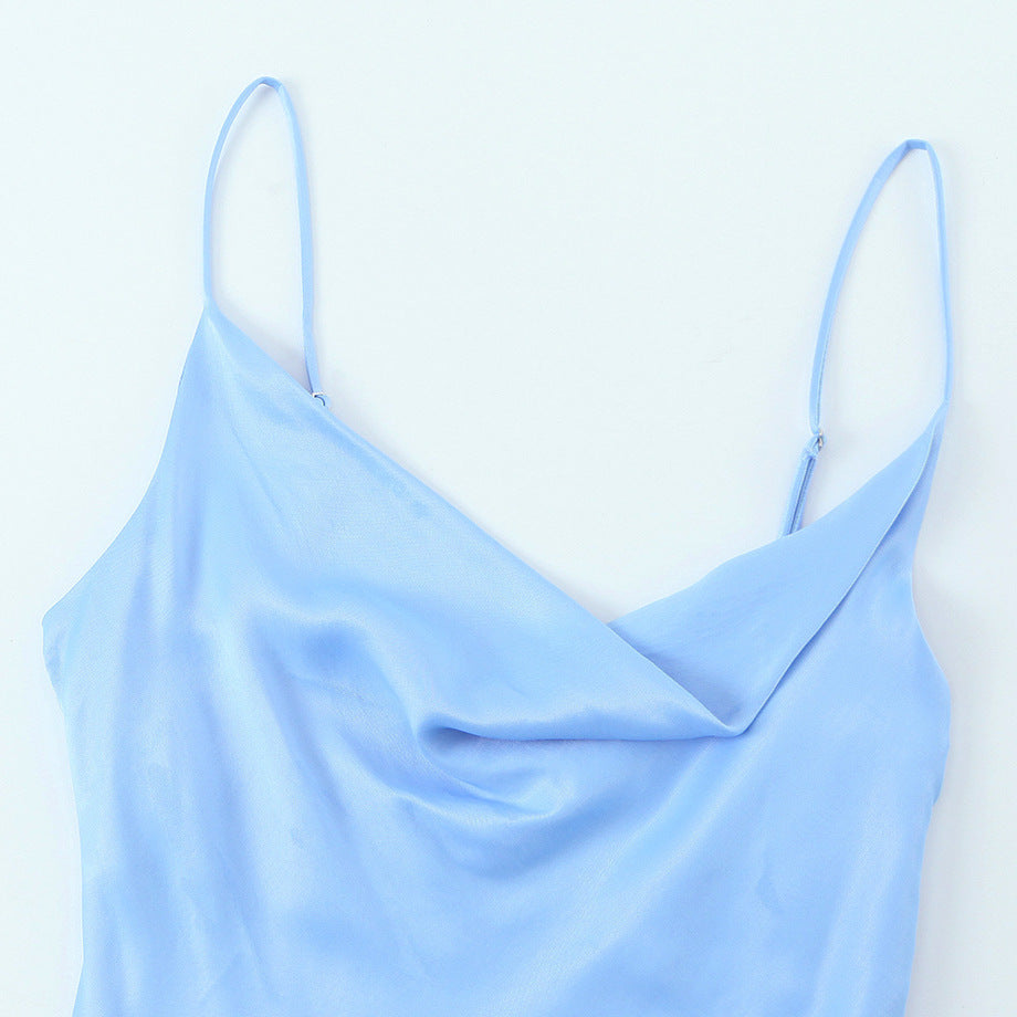 Summer silk texture asymmetric short dress