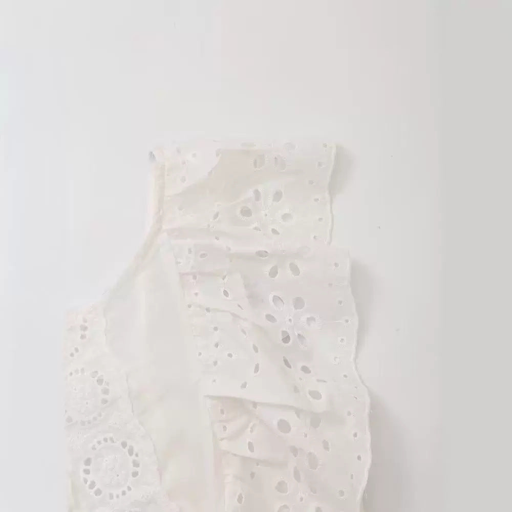 Stylish V-neck cross tie embroidered solid color shirt
