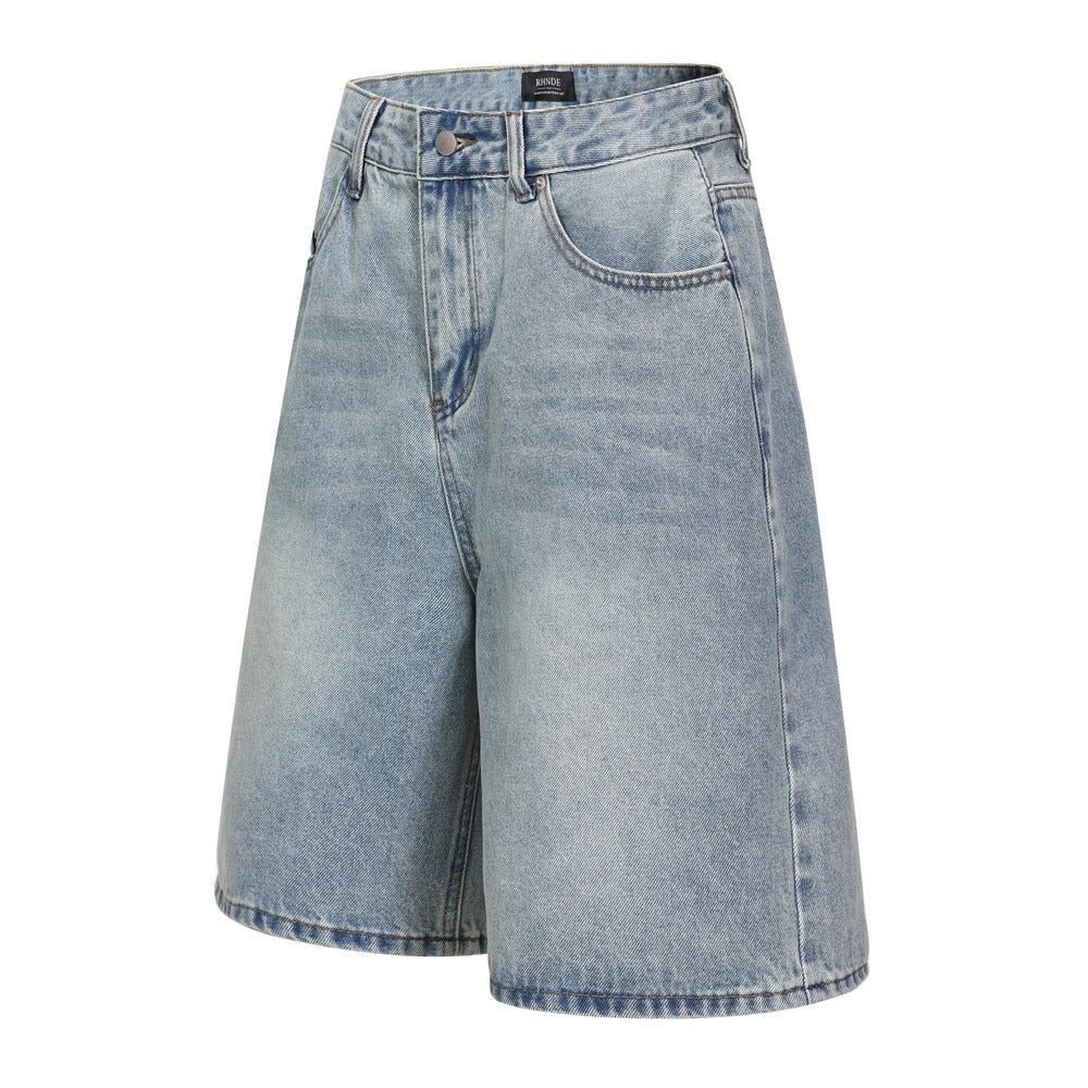 Washed denim long shorts
