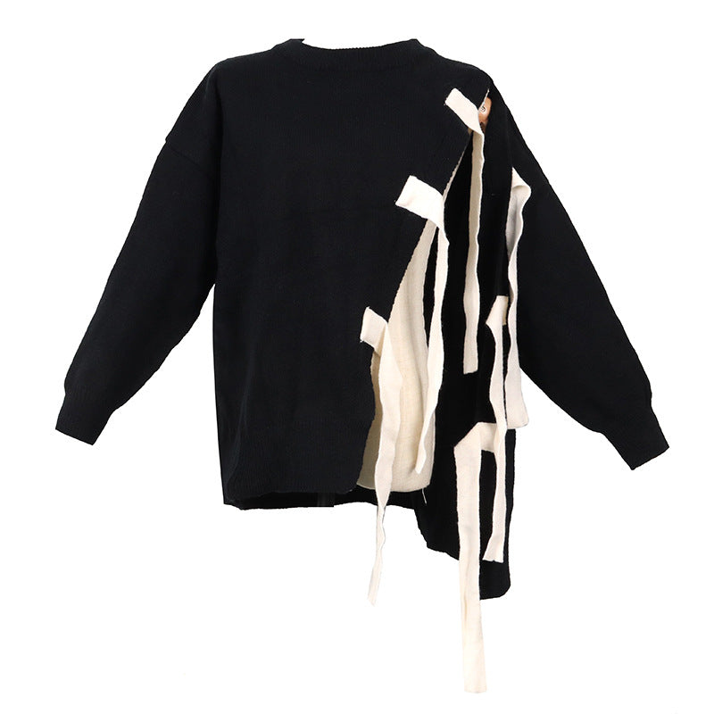 Women bow bandages asymmetry pullover