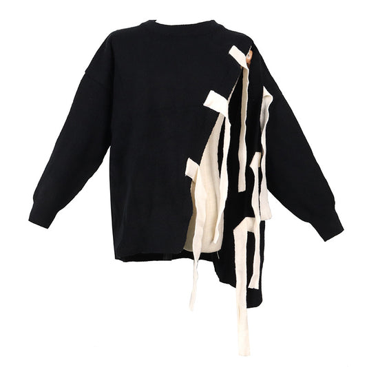 Women bow bandages asymmetry pullover