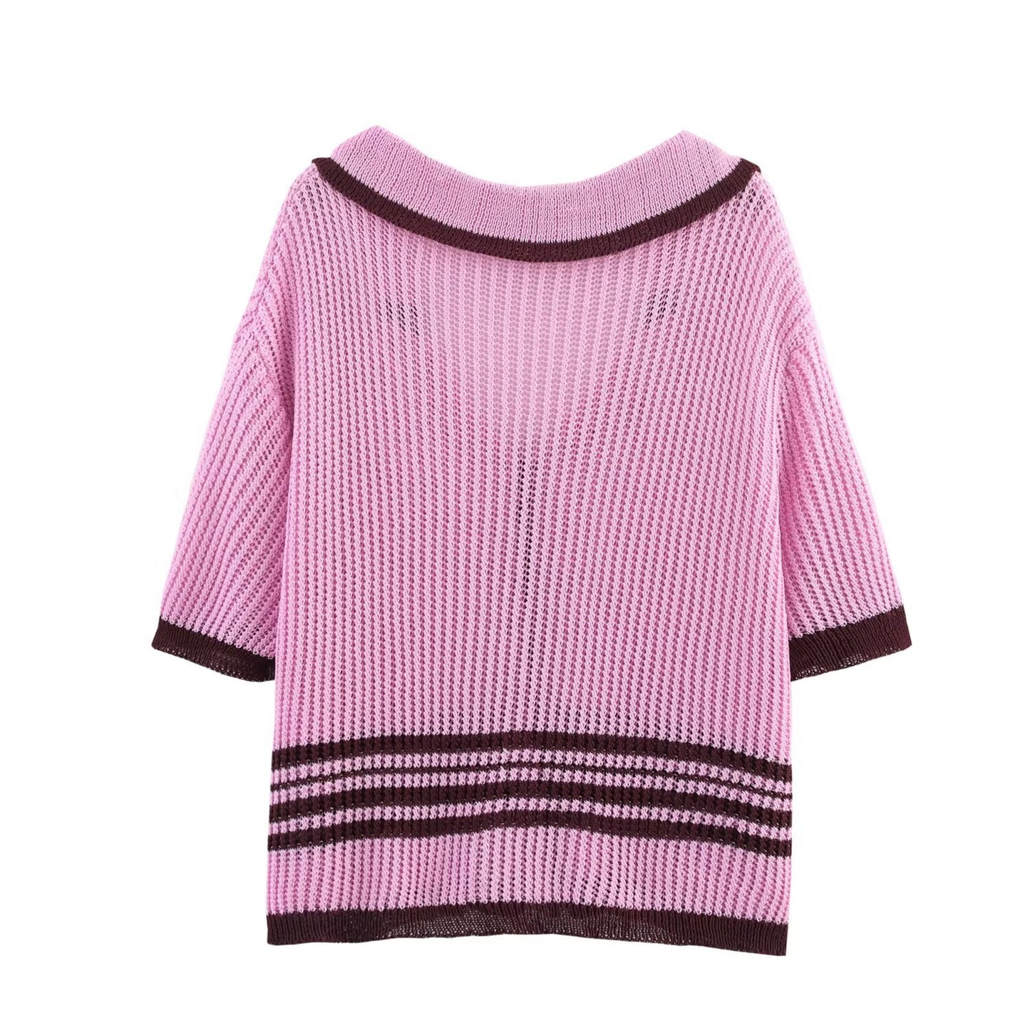 Knit polo collar top + shorts set