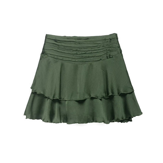 Silk texture layered decorative mini skirt