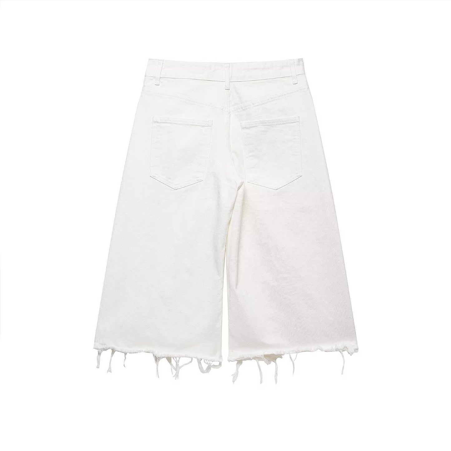 Raw hem denim long shorts
