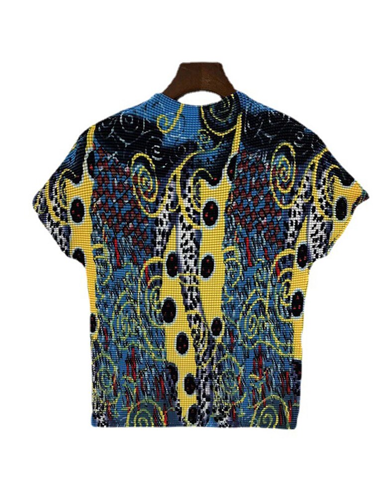Printed pleated T-shirt