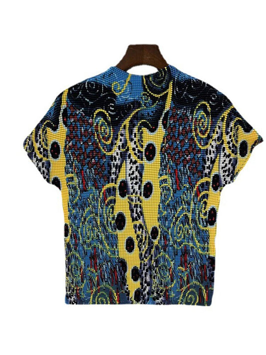 Printed pleated T-shirt