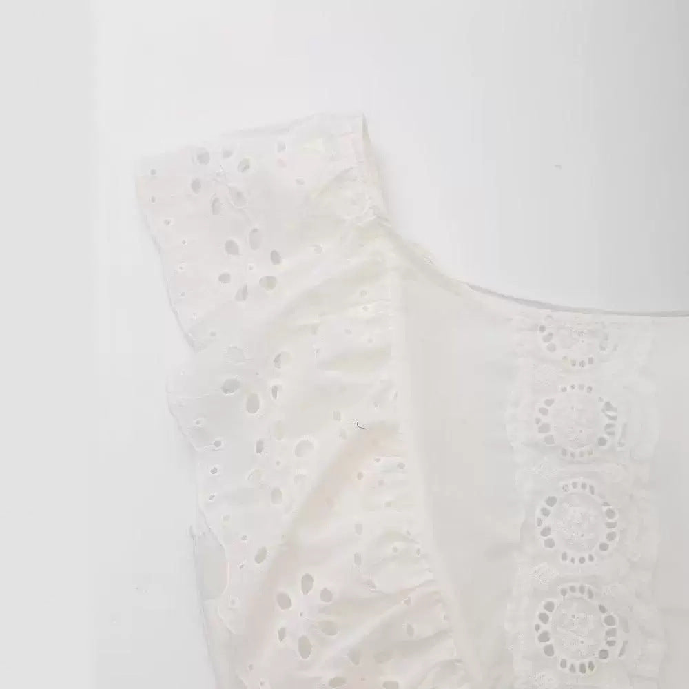 Stylish V-neck cross tie embroidered solid color shirt