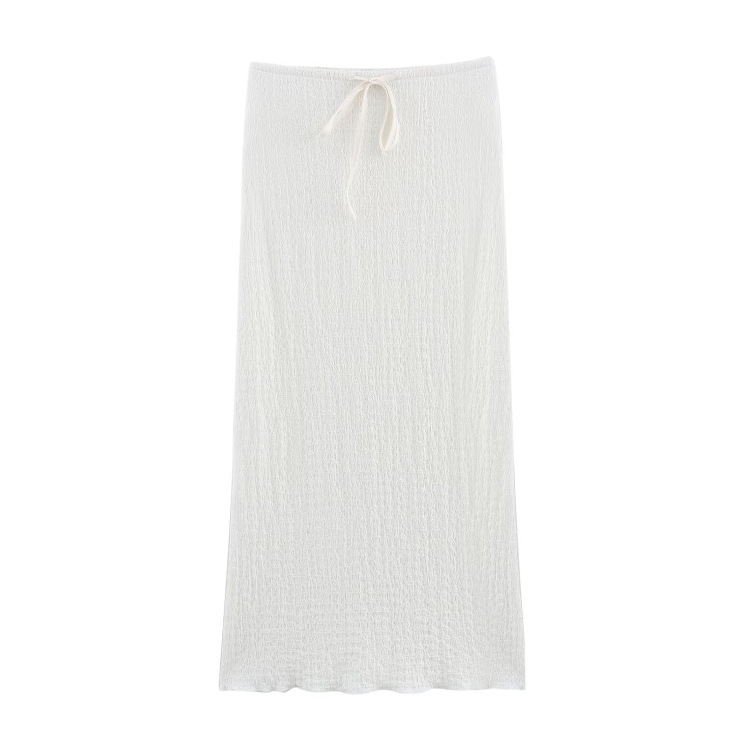 V-neck textured top + skirt set