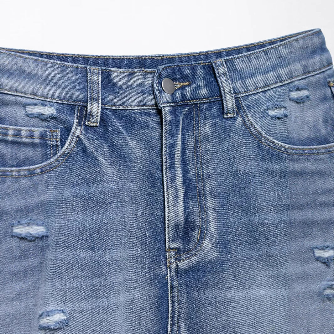 Vintage ripped denim mini skirt