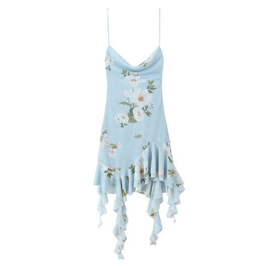 Sexy printed silk mesh short dress