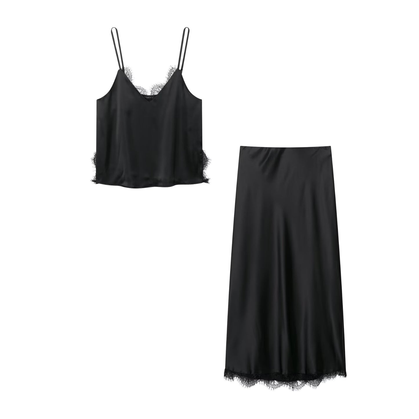 Lace trimmed top + skirt set