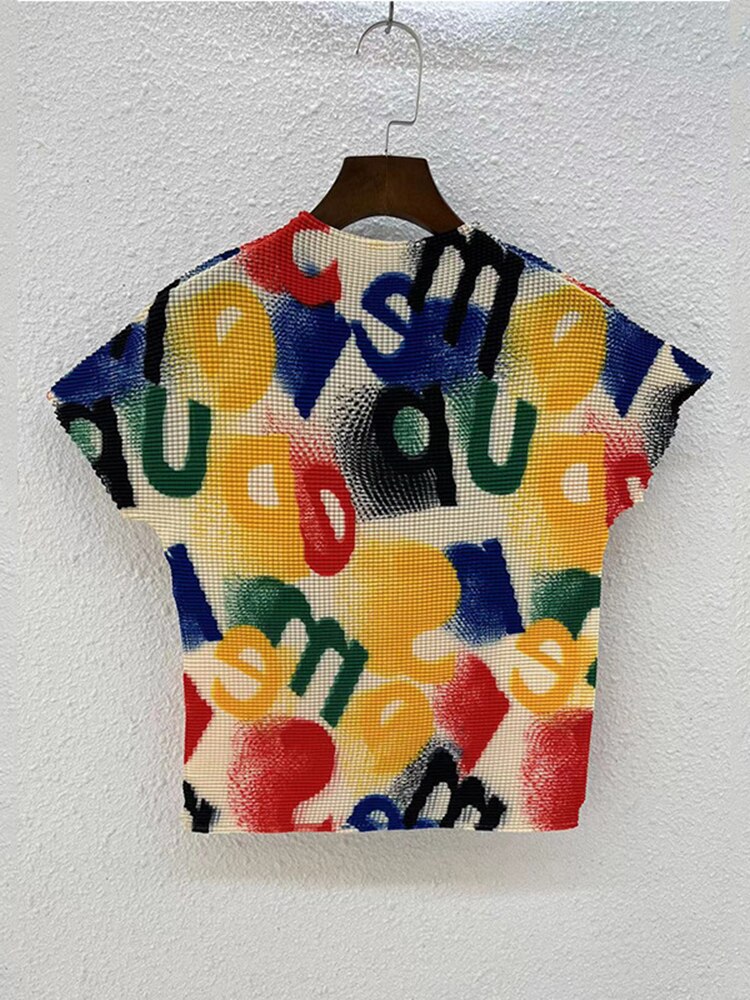 Printed pleated T-shirt