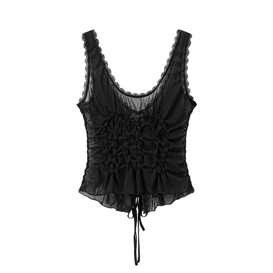 Bow embellished pleated camisole vest top