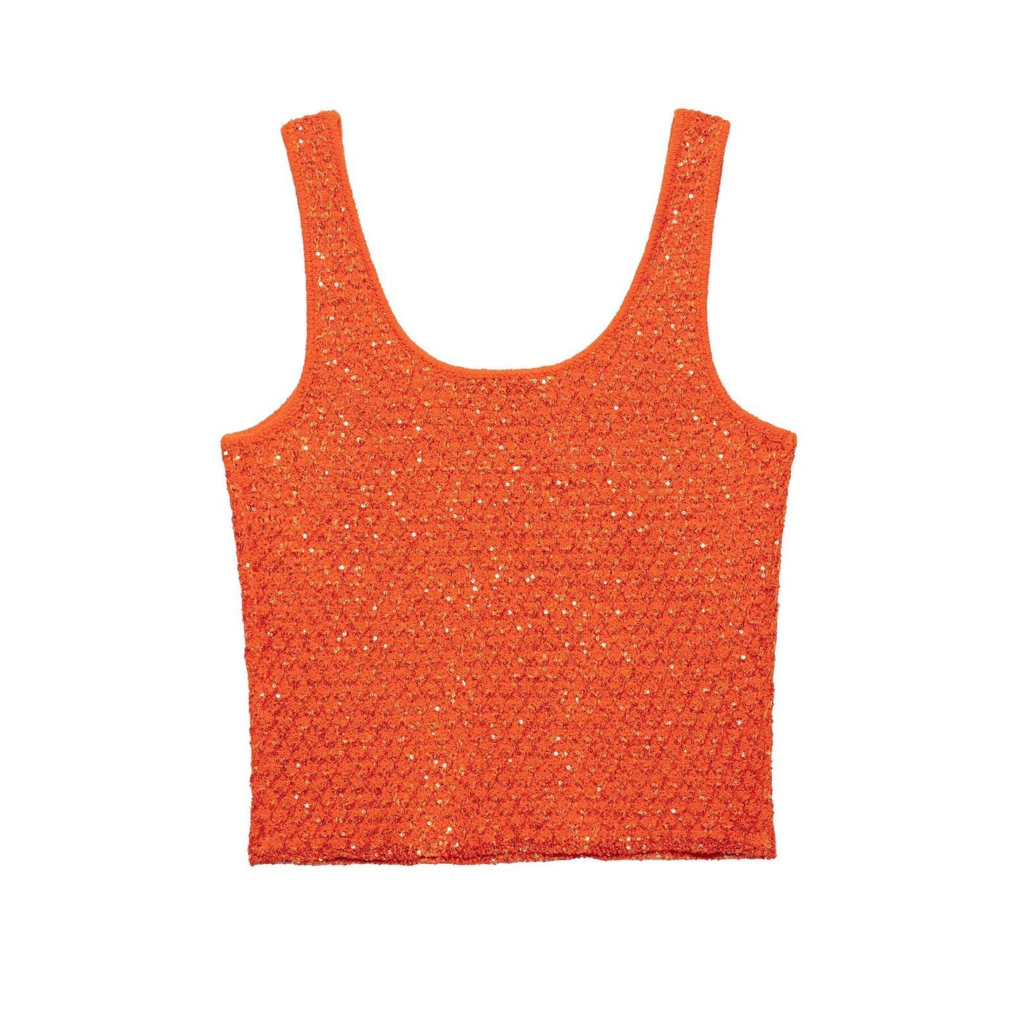 U-neck sleeveless orange sequin vest with camisole top