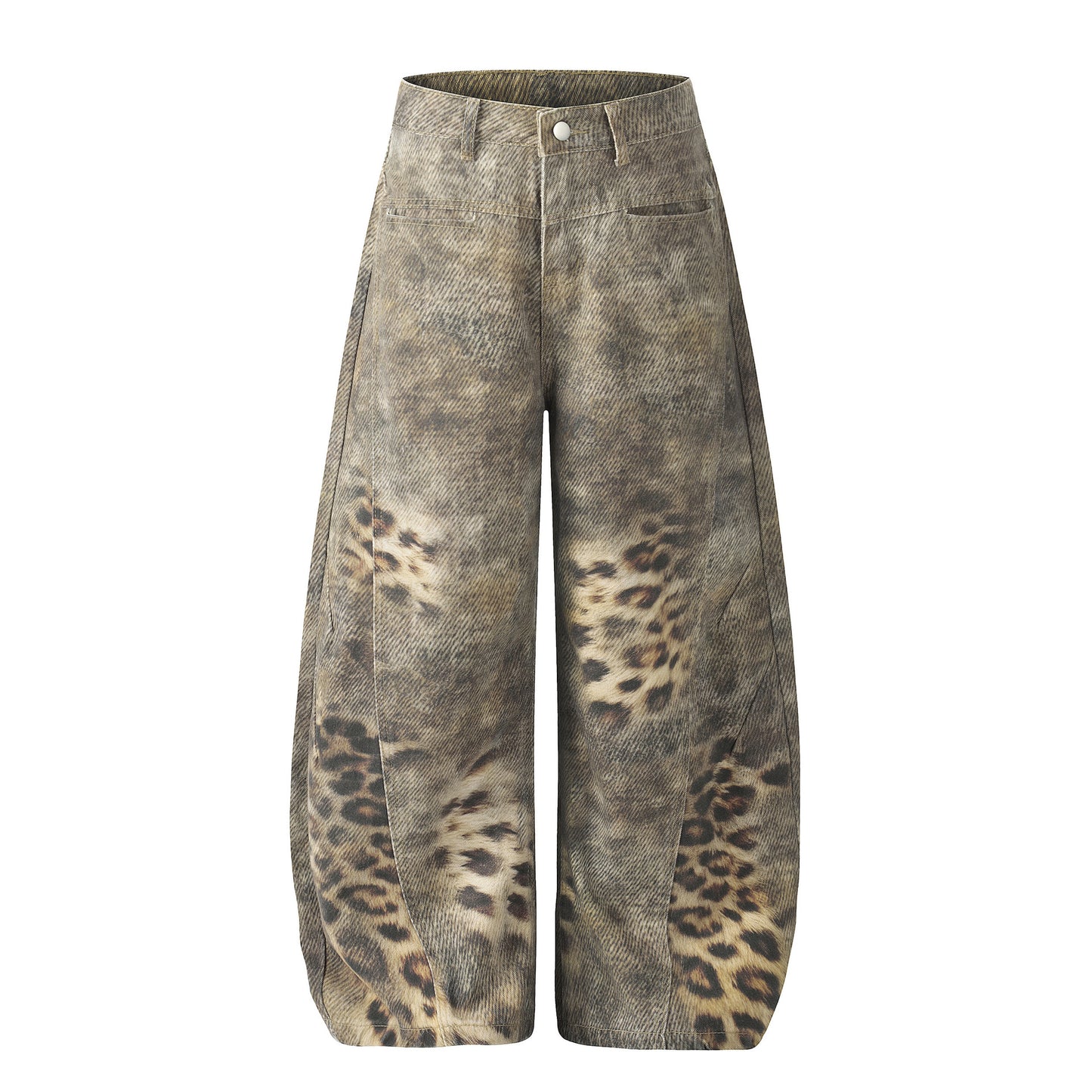 Washed leopard-print jeans