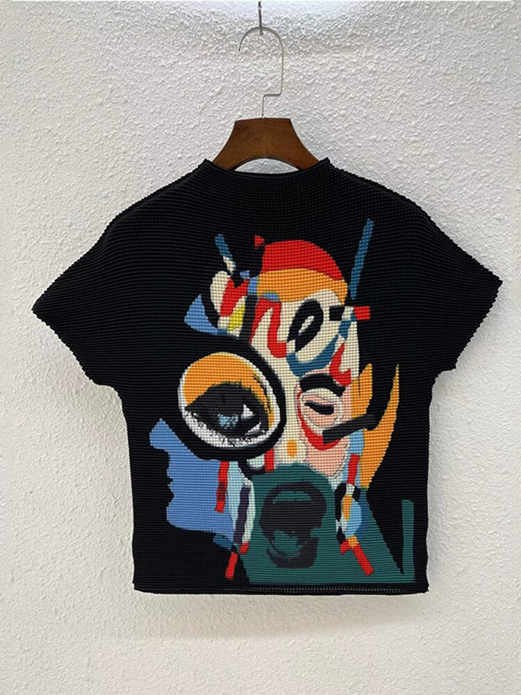 Printed pleated T-shirt