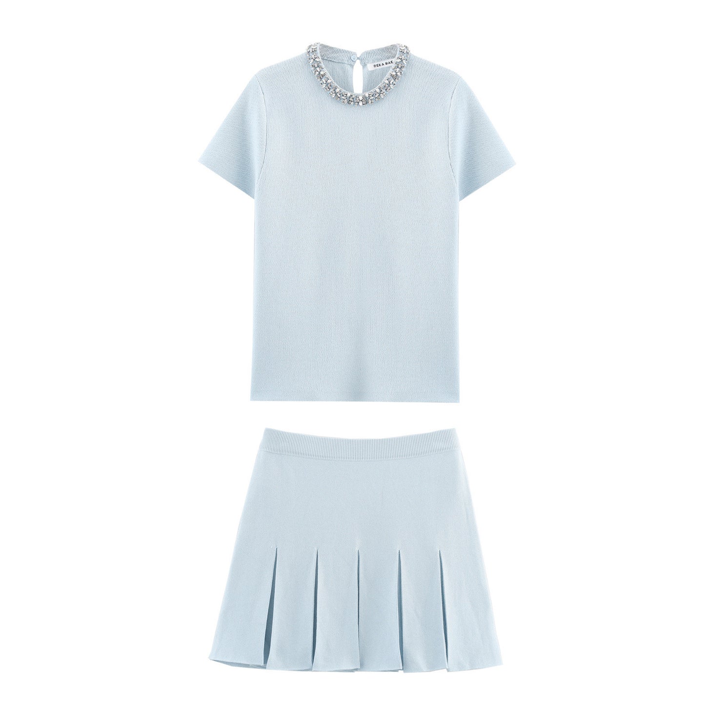 Embellished knitted top + skirt set
